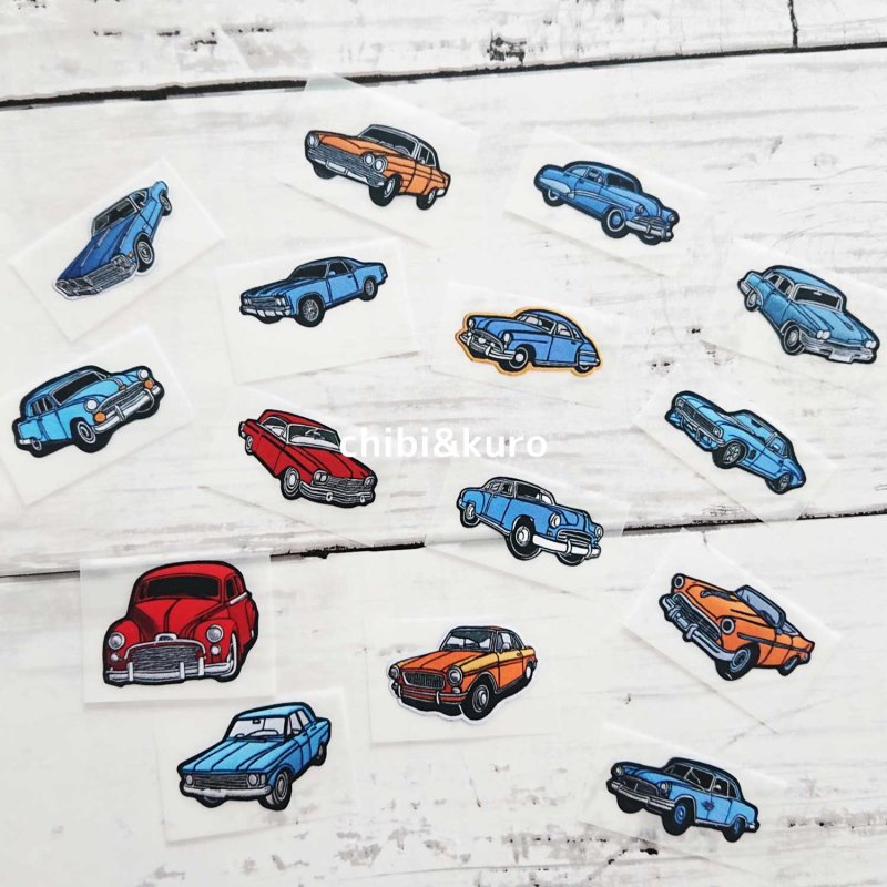 画像1: 【試作品お試し価格】◆刺繍風自動車各種フルカラーシート【3色4枚セット】と【ランダム7枚セット】 (1)