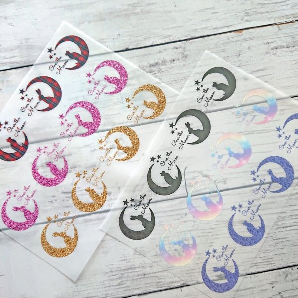 画像1: 【数量限定お試し販売・30％OFF・各デザイン1点まで】月と猫or月とうさぎ文字ロゴフルカラー転写シート◆5ｘ4.5ｃｍ・6枚セット (1)