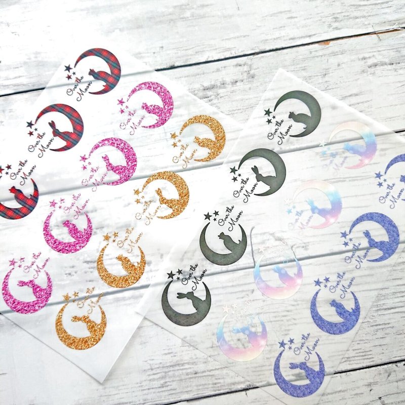 画像1: 【お試し販売・30％OFF】月と猫or月とうさぎ文字ロゴフルカラー転写シート◆5ｘ4.5ｃｍ・6枚セット [ai178ful] (1)