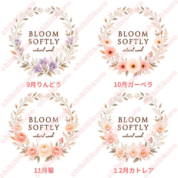 画像3: 【名入れ・文字変更OK】誕生月フラワー・花 フルカラー転写アイロンシート/全12ヶ月/ Bloom Softly (3)