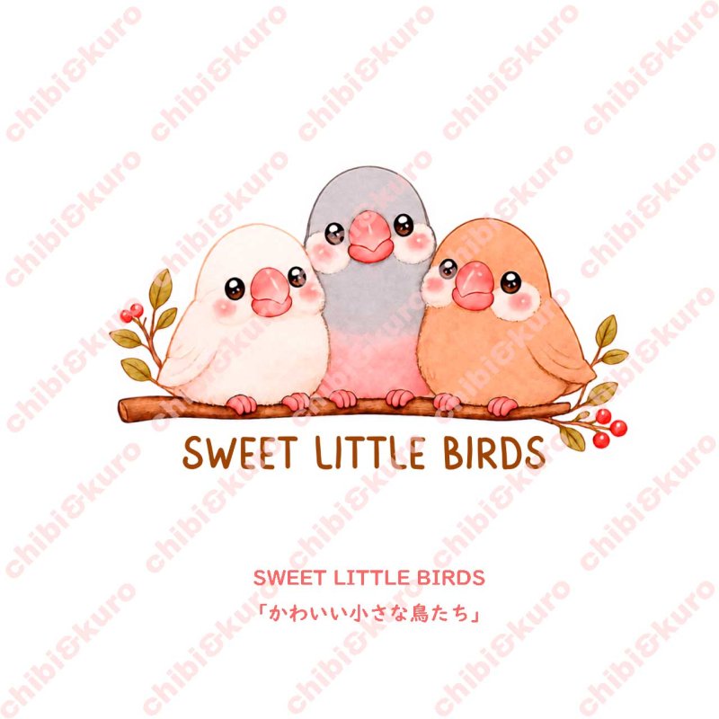 画像1: 新作お試し販売10％OFF〜8/17まで【名入れ・文字変更OK】文鳥３羽 フルカラー転写アイロンシート/かわいい小さな鳥たち (1)