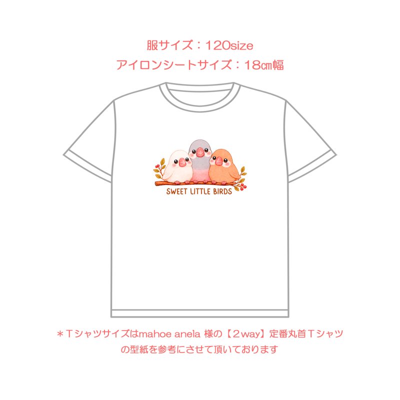 画像6: 新作お試し販売10％OFF〜8/17まで【名入れ・文字変更OK】文鳥３羽 フルカラー転写アイロンシート/かわいい小さな鳥たち (6)